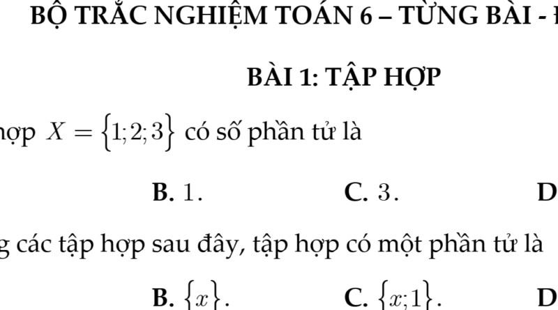 Bộ Trắc Nghiệm Toán 6- Mới- Từng Bài- Đầy Đủ- Bài 1- Tập Hợp