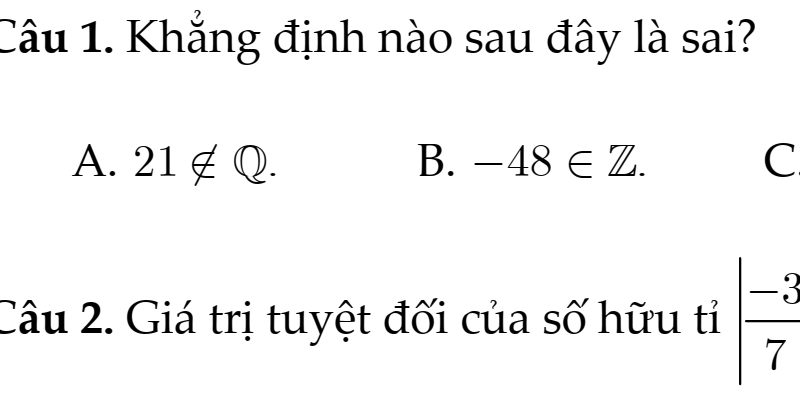 Đề Kiểm Tra Giữa Học Kì 1- Toán 7- Chân Trời Sáng Tạo – Cấu Trúc 3 Trắc Nghiệm- Tự Luận Mới- Giải Chi Tiết- Đề Số 1