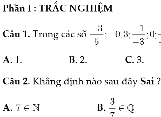 Đề Kiểm Tra Giữa Học Kì 1- Toán 7- Chân Trời Sáng Tạo– Trắc Nghiệm- Tự Luận- Tham khảo- Đề Số 8