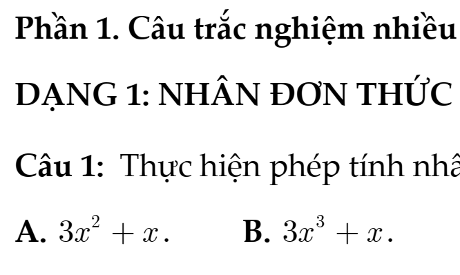 TOÁN 8- KNTT(BỘ THỐNG NHẤT)- BỘ TRẮC NGHIỆM CTM- THEO BÀI- CHƯƠNG 1: ĐA THỨC - BÀI 4: PHÉP NHÂN ĐA THỨC