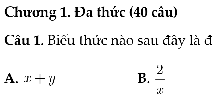 Đề Cương Ôn Tập Giữa Học Kì I – Toán 8- Năm Học 2026-2027- Kết Nối Tri Thức- Bộ Thống Nhất- Phần trắc nghiệm abcd