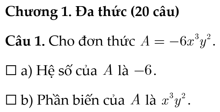 Đề Cương Ôn Tập Giữa Học Kì I – Toán 8- Năm Học 2026-2027- Kết Nối Tri Thức- Bộ Thống Nhất- Phần trắc nghiệm đúng sai