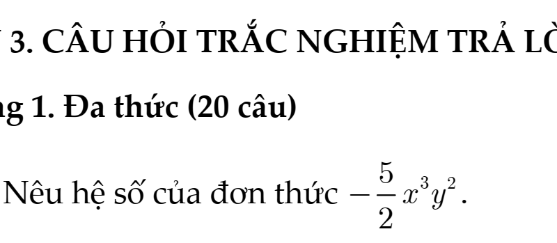 Đề Cương Ôn Tập Giữa Học Kì I – Toán 8- Năm Học 2026-2027- Kết Nối Tri Thức- Bộ Thống Nhất- Phần trắc nghiệm trả lời ngắn